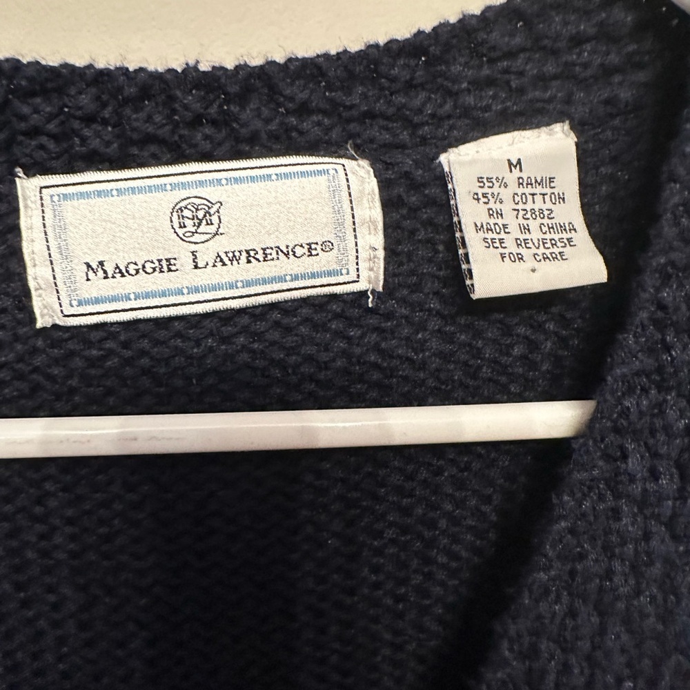 Vintage Maggie Lawrence Navy Blue Cardigan with Colorful Embroidery Size Medium - Picture 2 of 8